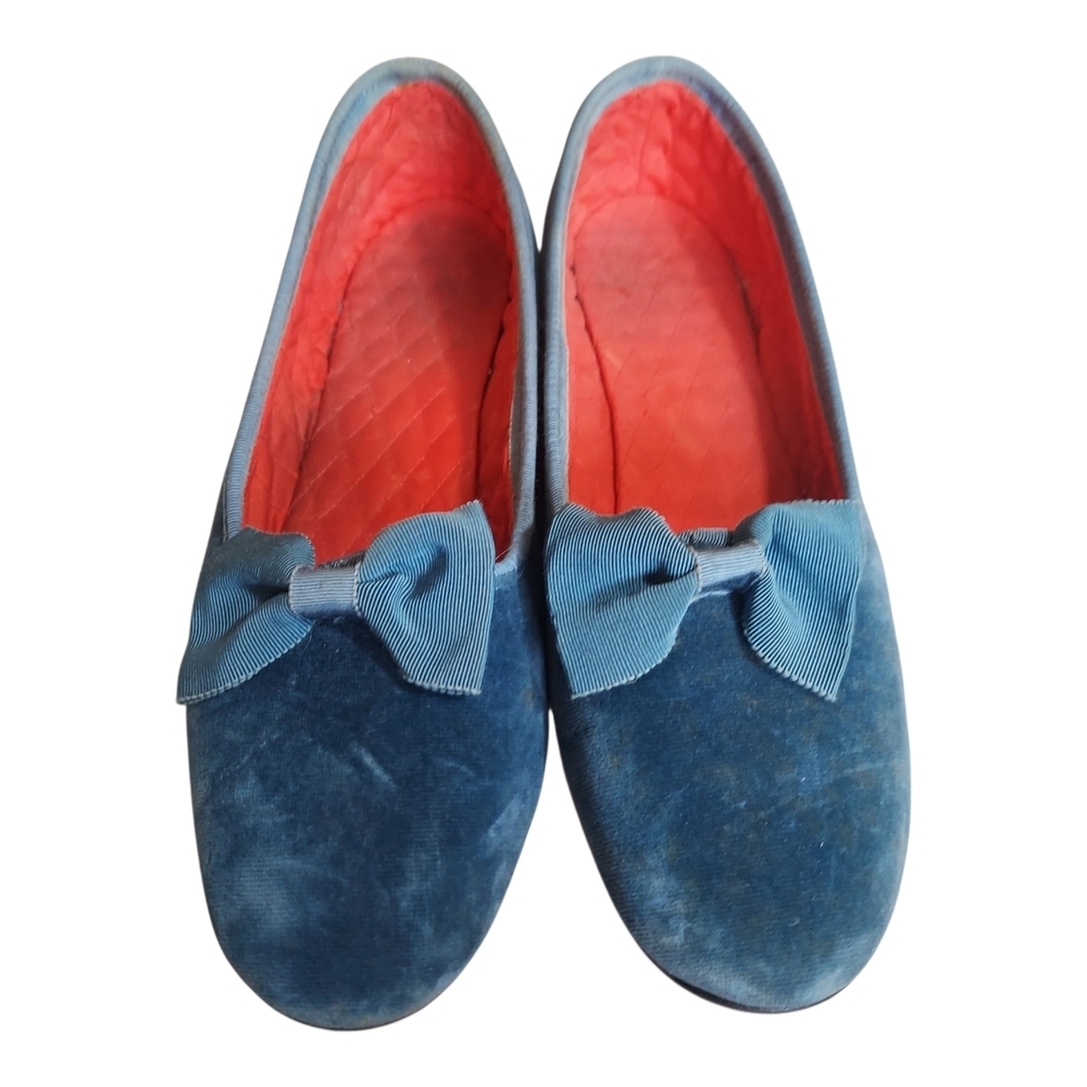 Rare Vintage Dunhams of Maine Blue Velvet Smoking Slippers Grosgrain Bow Size 11 - Picture 16 of 16